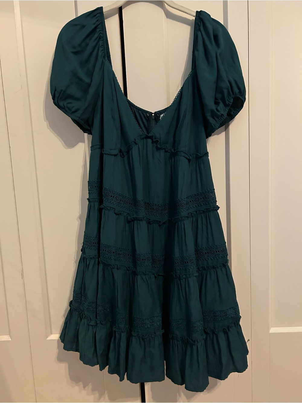 Altar'd State Teal Puff Sleeve Tiered Mini Dress
